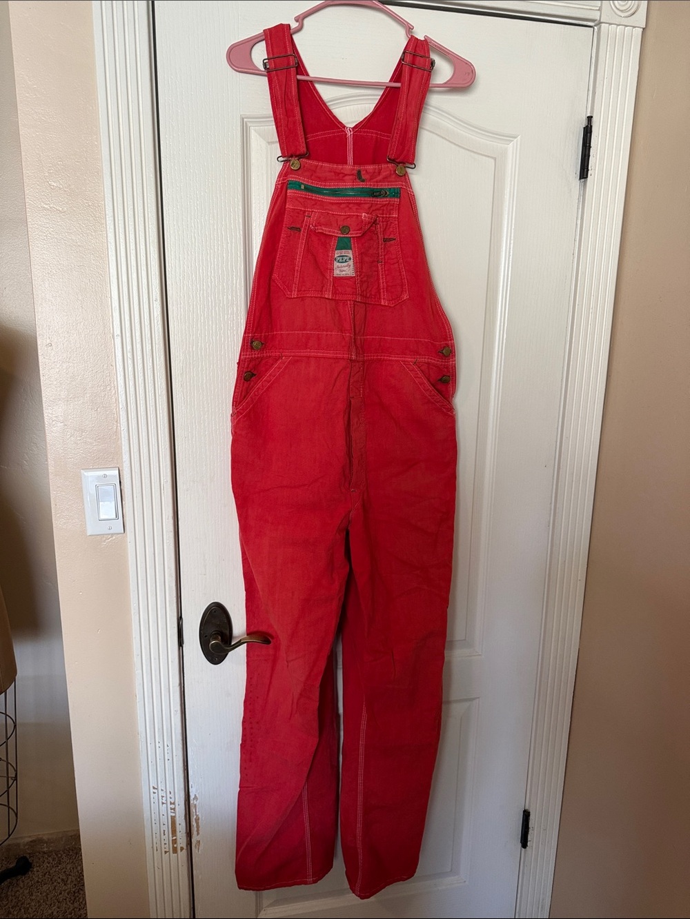 Vintage 80s PEPE Red Overalls 38x34 Made USA Cotton Workwear made in USA